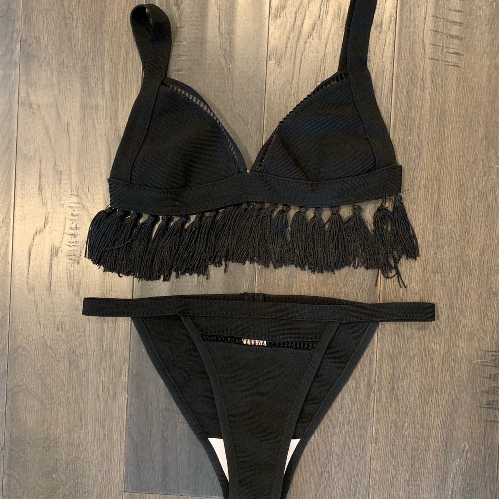 Misguided black fringe bikini